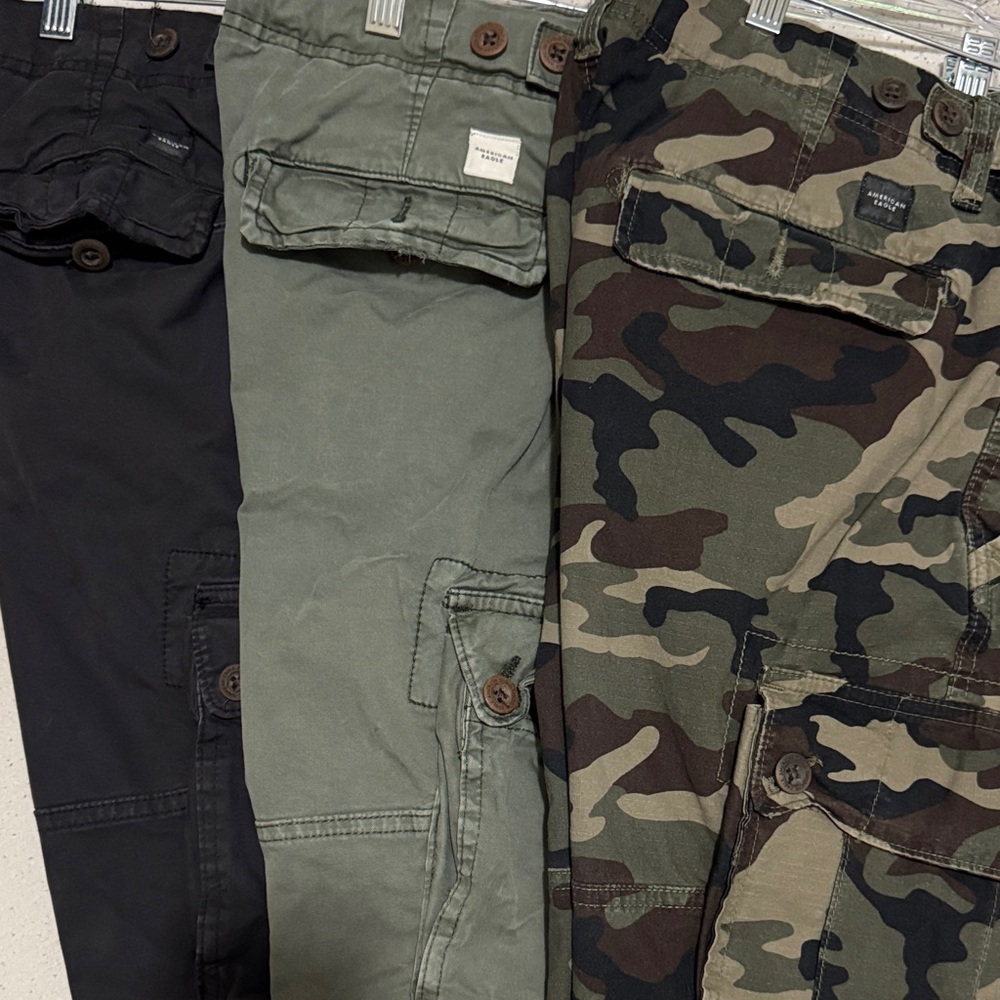 American Eagle Outfitters Men's Cargo Shorts - Black, Green, Camouflage